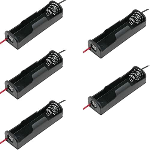 5 Pack One AA Battery Holders w\ Wire Leads-Plastic, Black, 2.3" x 0.65" x 0.52"
