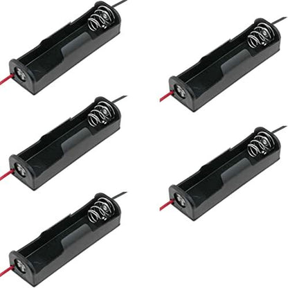 5 Pack One AA Battery Holders w\ Wire Leads-Plastic, Black, 2.3" x 0.65" x 0.52"