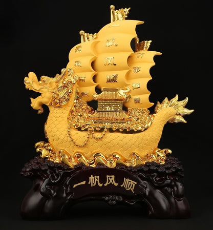Smooth Sailing Dragon Boat Statue Chinese Feng Shui Craft Home Room Decoration