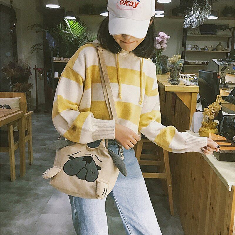 Cute Handbag Casual Travelling Large Totes Shoulder Bags Corduroy Messenger Bag