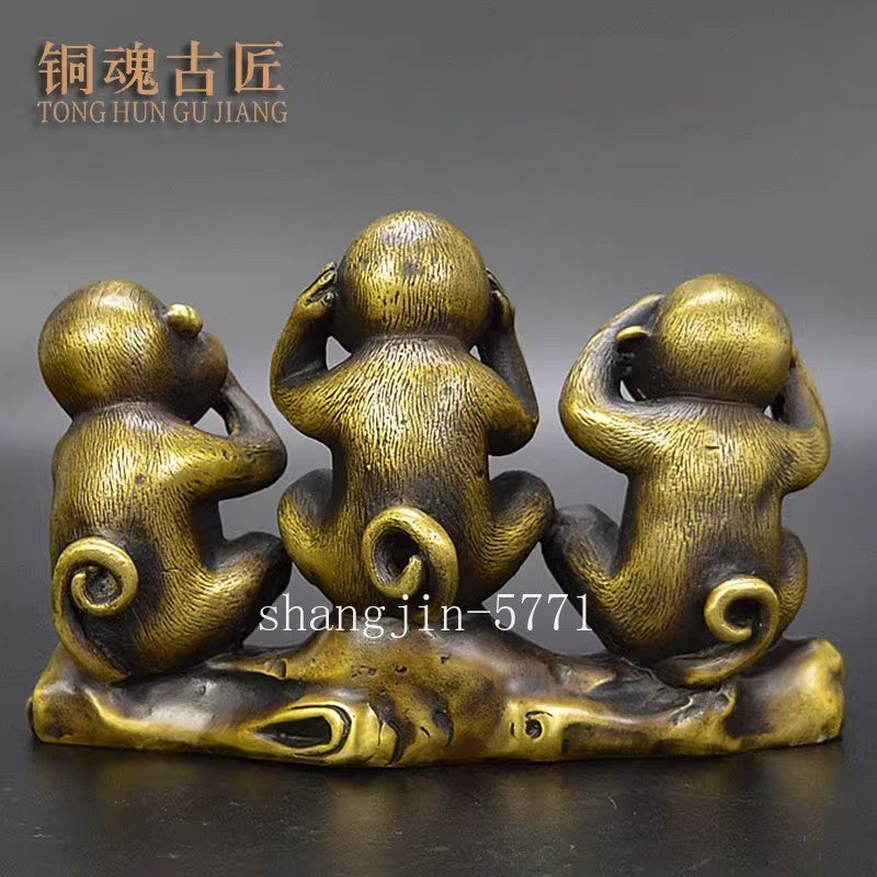 Brass 3 Wise Monkeys Figurine See Hear Speak No Evil Statue Zen Home Decor