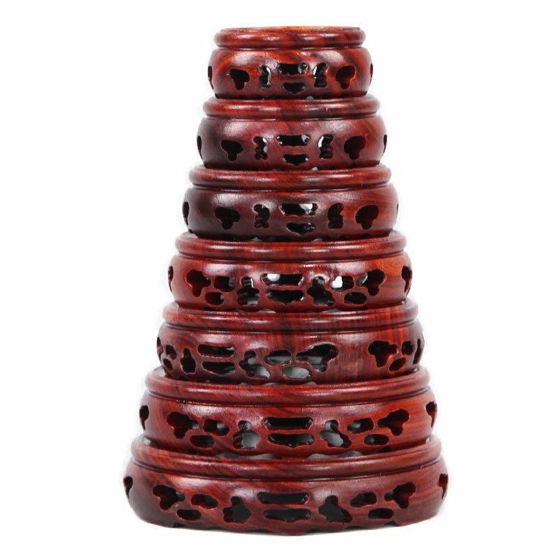 Round Annatto Display Stand Wood Carving Hollow Pedestal Flower Pot Base Crafts