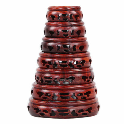 Round Annatto Display Stand Wood Carving Hollow Pedestal Flower Pot Base Crafts