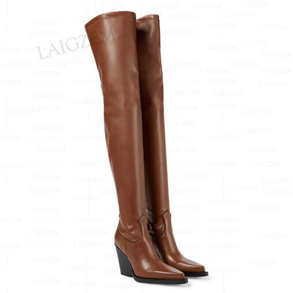 Women Over Knee High Boots 8CM Heels Tall Boots Leather Shoes Woman