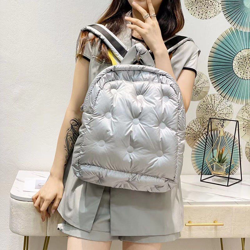 Backpack Fashion Feather Down Shoulder Bags Large Capacity School Bag 30*12*33CM