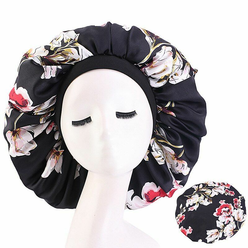 Sleep Night Cap Big Size Beauty Satin Silky Bonnet Head Cover Hat Curly Springy