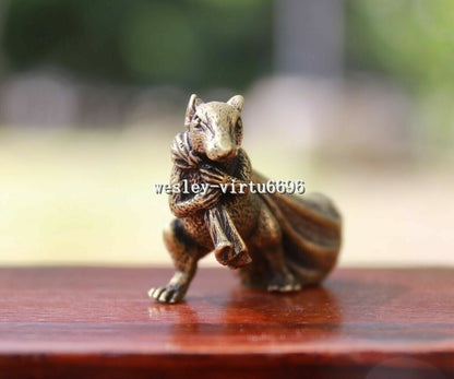6 cm Pure Bronze Copper Zodiac Animal Rat Mouse Bring Wealth Sack Statue