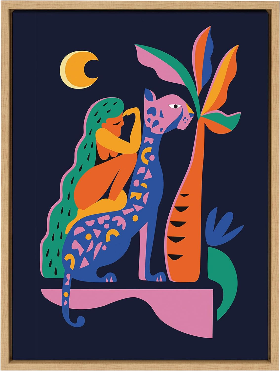 Sylvie Girl on Cheetah Framed Canvas Wall Art Home Office Decor colorful 18x24