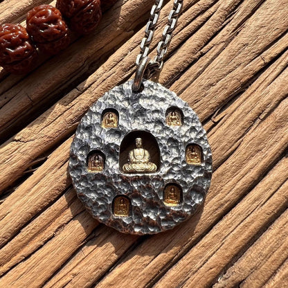 Longmen Grottoes Pendant Hand Forged Buddha Silver Cake (No Chain)