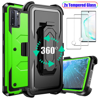 For Samsung Galaxy Note10+ Case Clip Belt Stand Cover / Tempered Glass Protector