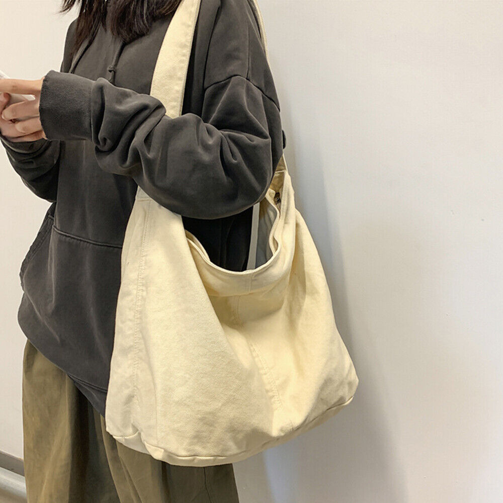 Solid Color Messenger Bag Washable Canvas Shoulder Bag Canvas Tote Bag 1PCS