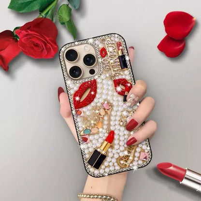 3D Perfume Bottle Red Lip Glitter Diamond Phone Case for iPhone 17 ProMax/16//15