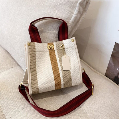 Canvas Tote Bag Women Handbag Stripe Shoulder Bags Big Shopper Totes