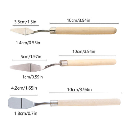 Gouache Oil Paint Scraper Set Wooden Stainless Steel Spatula Palette Art Tools
