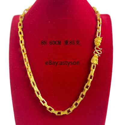 New Double Dragon 24K Gilding YELLOW GOLD GP necklace 24”