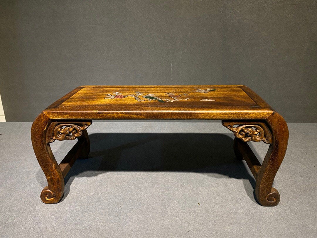 Antique Tibetan Altar Table Kang Table Old Pear Wood Carving Buddhist Furniture