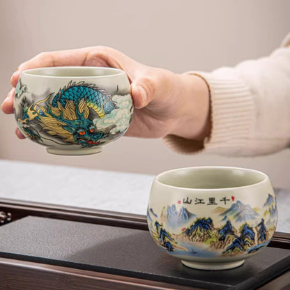 140ml Ceramics Ru Kiln Teacup Master's Cup Tea Set Tea Tasting Cup Retro Chinese