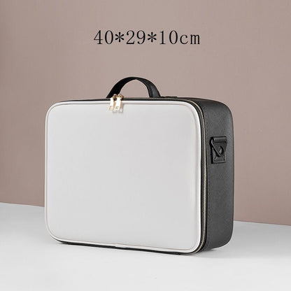 Leather Clapboard Cosmetic Bag Professional Make Up Case Large Traveling Insert
