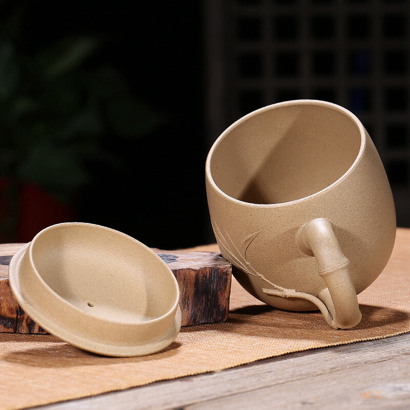 Authentic Yixing Zisha Sesame Duan Clay Teacup Infuser Cup Lid Saucer Office Mug