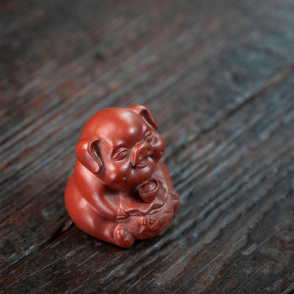 China Yixing Zisha PotteryPorcelain Animal Yuanbao Pig Wealth Auspicious Tea Pet