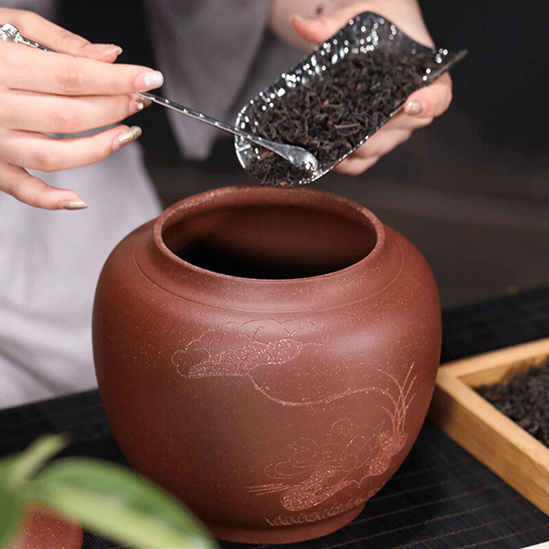 China Yixing Zisha Jiangpo Clay Pottery Traditional Handmade Tea Jar Pot Vessel