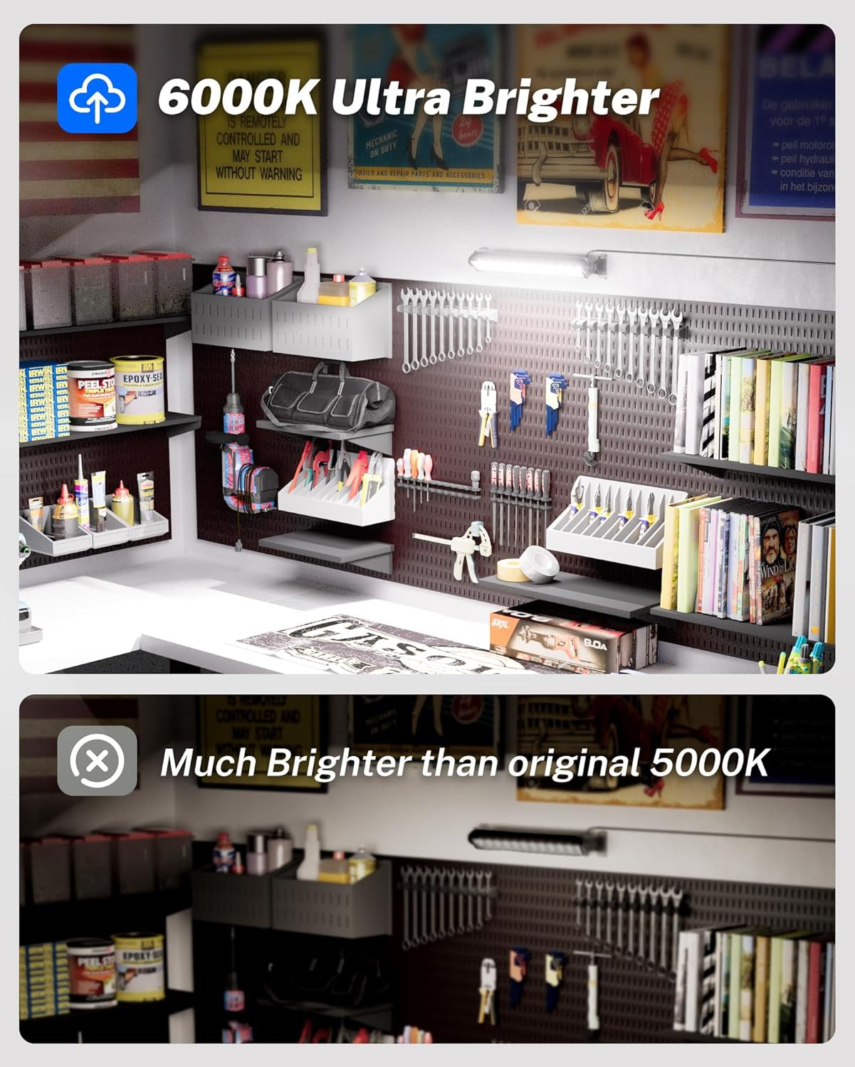 1 Pack LED Shop Light, 40W 5400LM Plug in Garage Lights with 6.6FT Long Power Co