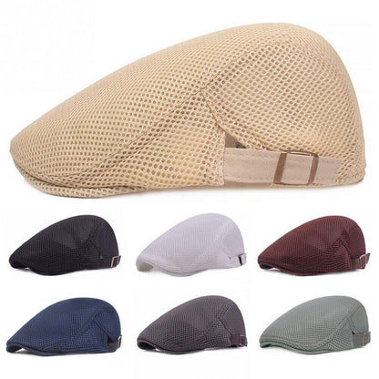 Unisex Casual Beret Hat Flat Cap Breathable Mesh Cap Newsboy Style Adjustable