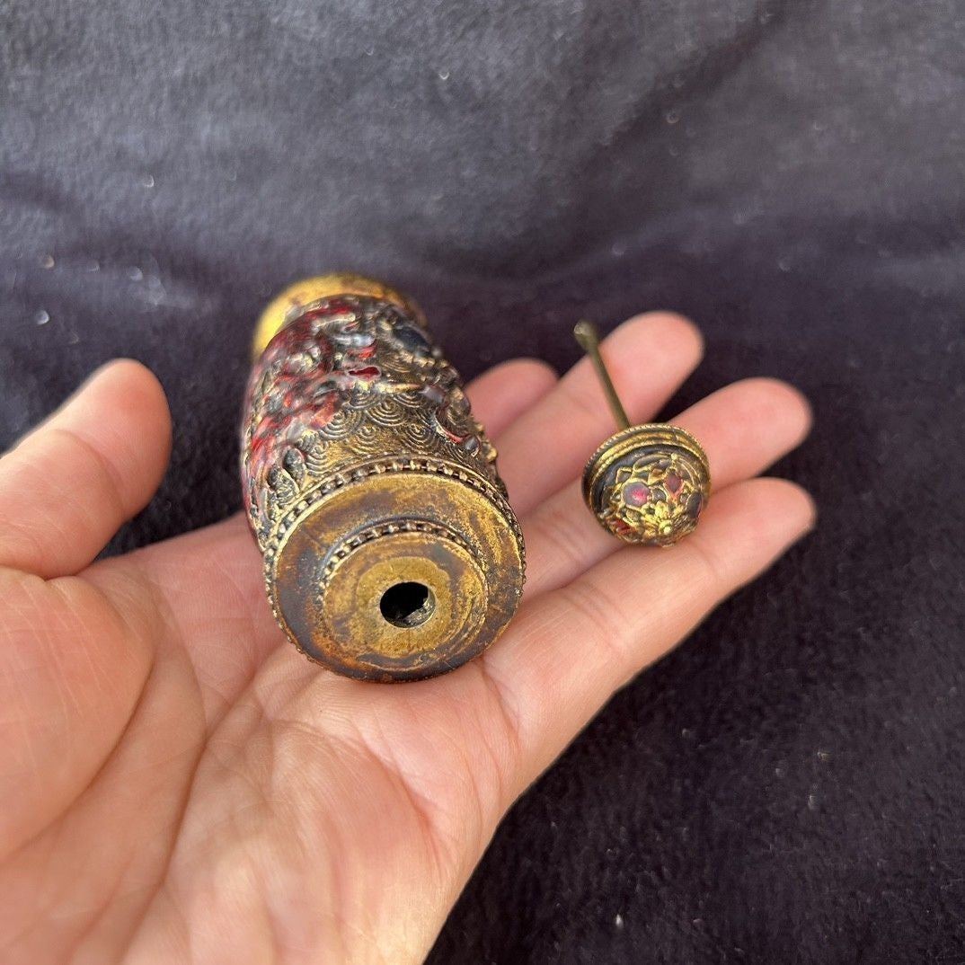 Vintage Double Dragon Snuff Bottle Empty Ornament Craft Accessory