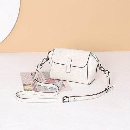 Wax Cowhide Leather Crossbody Small Bag Shoulder Shell Casual Purse Polyester