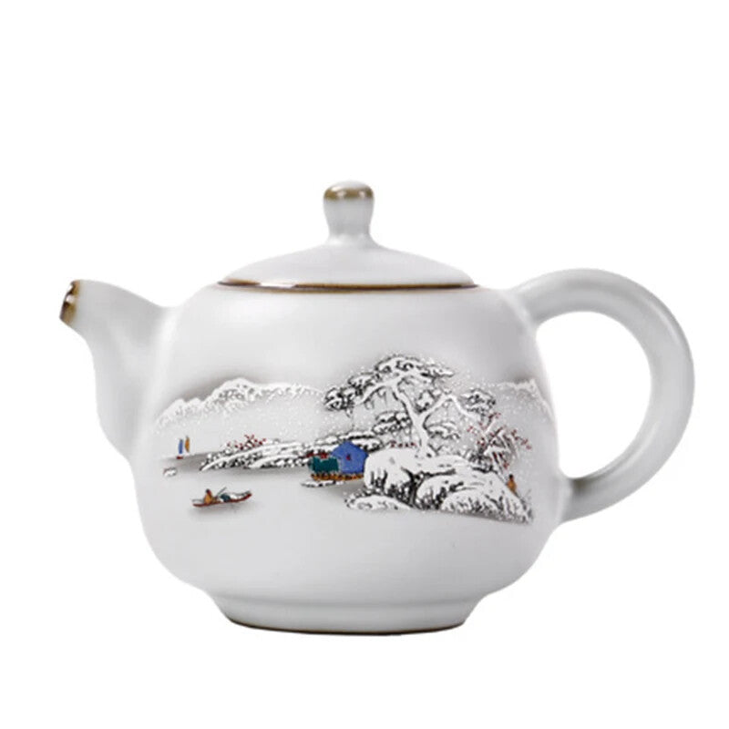 Ru Kiln Moon White Teapot Ceramic Ru Porcelain Open Teapot Retro Kung Fu Tea Set