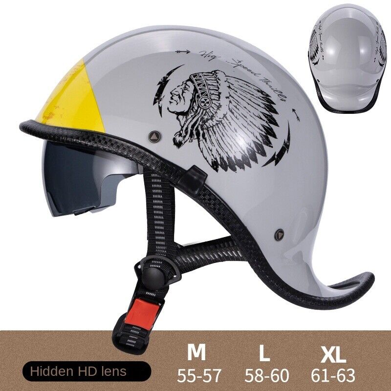 Motorcycle Helmet Vintage Half Helmet Men Women Scoop Helmet With Sun Visor