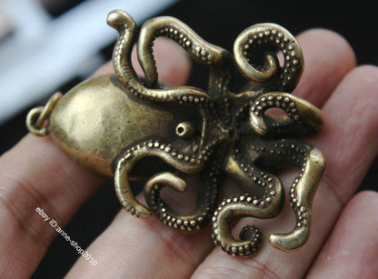 Brass Octopus Small Statue Tea Pet Home Ornaments Animal Figurines Gift