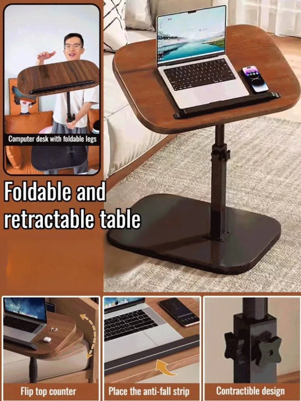 Portable Laptop Desk Side Table for Bedroom & Living Room