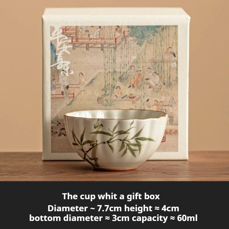 Grass Ash Cups Hand-painted Green Bamboo Petals Teacup Jingdezhen Tea Cup