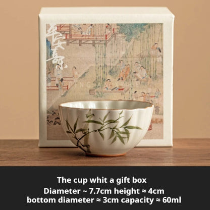 Grass Ash Cups Hand-painted Green Bamboo Petals Teacup Jingdezhen Tea Cup