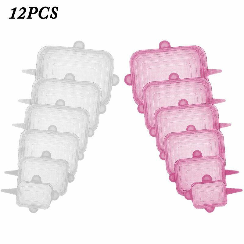 Silicone Stretch Food Cover 12pcs Reusable Elastic Adjustable Bowl Lid Universal