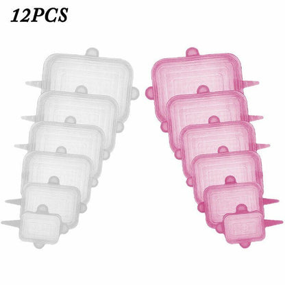Silicone Stretch Food Cover 12pcs Reusable Elastic Adjustable Bowl Lid Universal