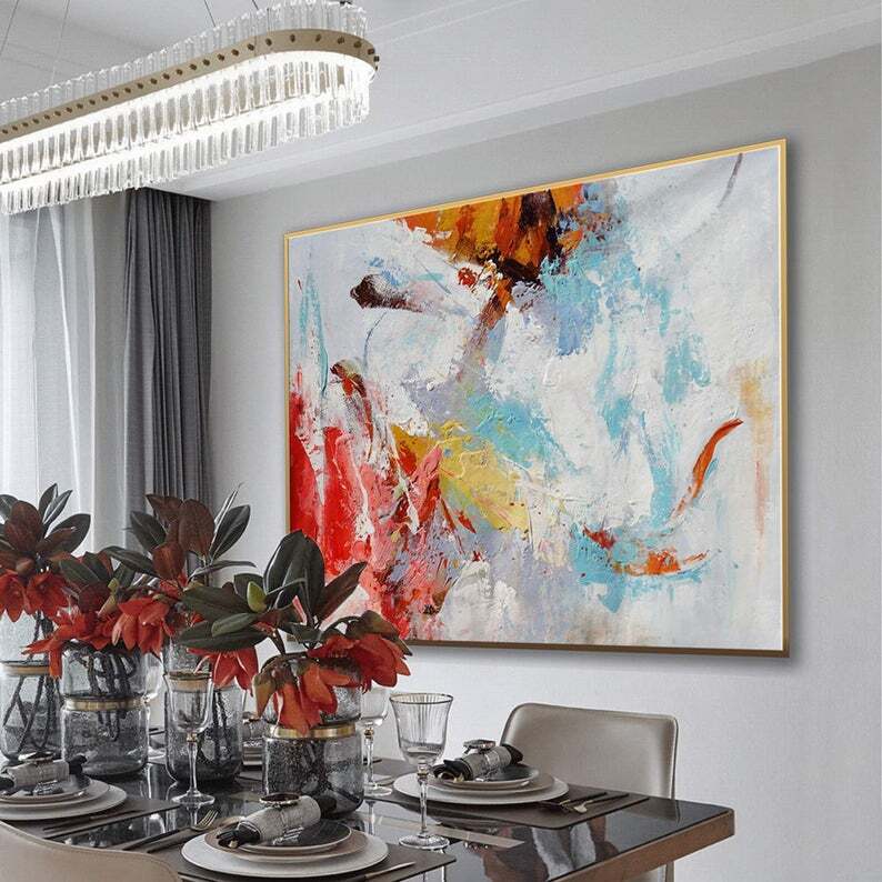 Handmade Canvas Painting Wall Art Bright Colorful Abstract Painting Wall