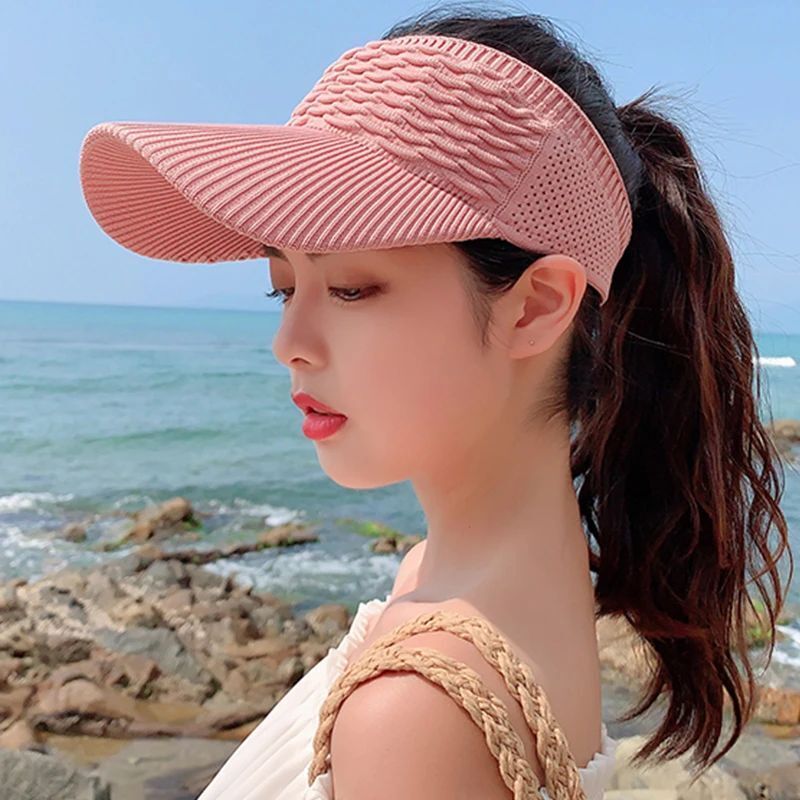 Women Visor Caps UV Summer Empty Top Hat Hollow Out Breathable Baseball Sunshade