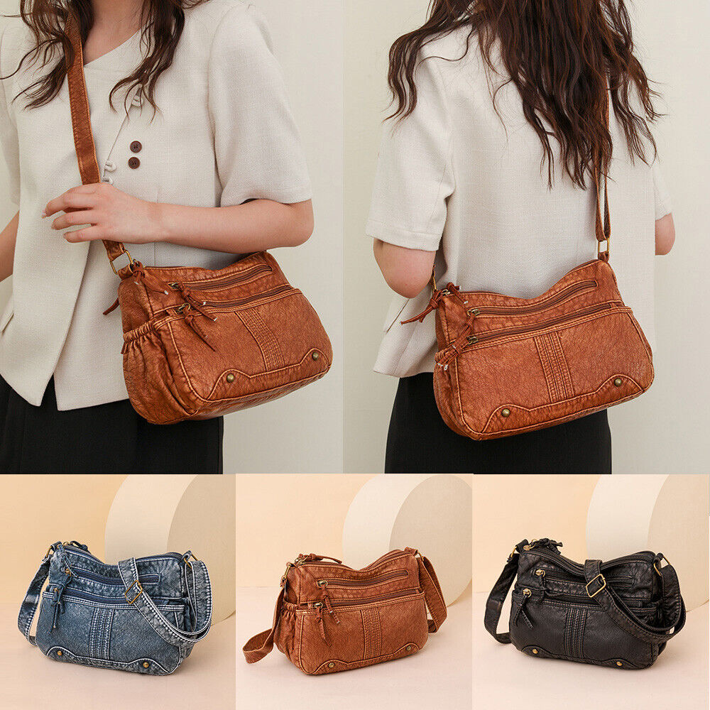 Women Soft Washed Leather Purses Satchel Handbags Shoulder Tote Bag MessengerBag