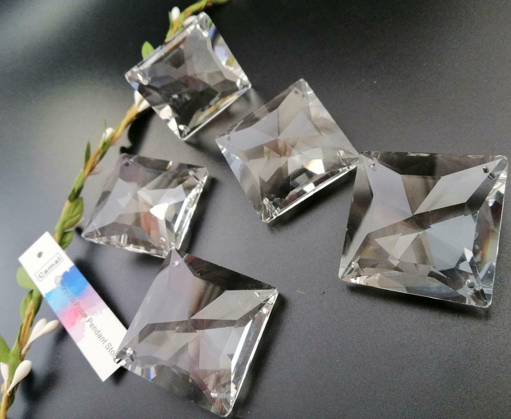 10pcs 40mm 4holes Faceted Square Beads Crystal Pendant Prism Lamp Lighting Parts