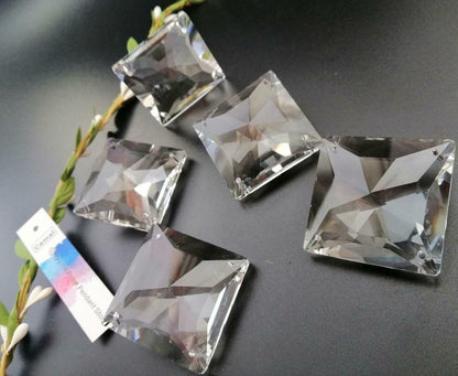 10pcs 40mm 4holes Faceted Square Beads Crystal Pendant Prism Lamp Lighting Parts