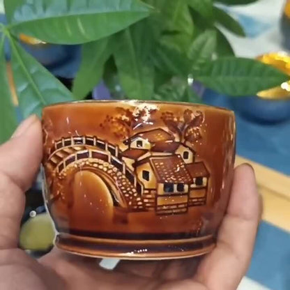 Creative Tea Cup Handmade Relief Ceramic Gilding Master Cup Chinese Kungfu Cup