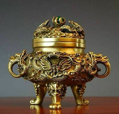 Chinese Hua Li Brass Nine Dragons Kowloon Incense Burner Decor Collected