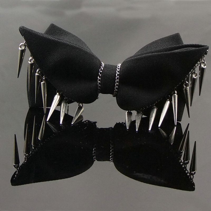 Men Fashion Neckties Cotton Black Punk Rivets Rock Style Bow Ties Hip Hop 12x6cm
