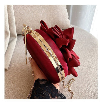Red Flower Clutch Purse Evening Bag Diamond Wedding Silk Handbag 15*15*5 CM 1 PC