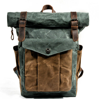 Water Resisant Vintage Waxed Canvas Backpack Fold-Over Satchel Laptop Bag Travel