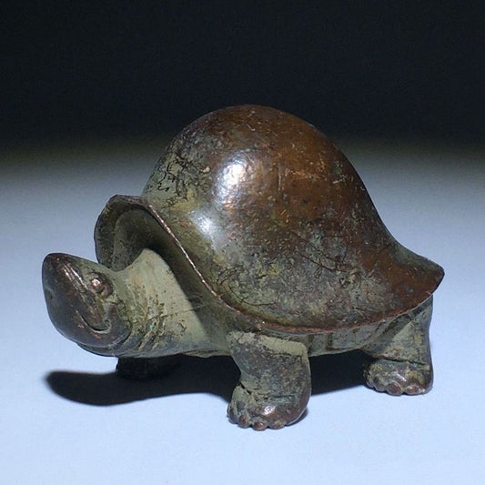 1.6" Retro China Old Alloy Metal Tortoise Mini Statue Tea Pet Table Ornament