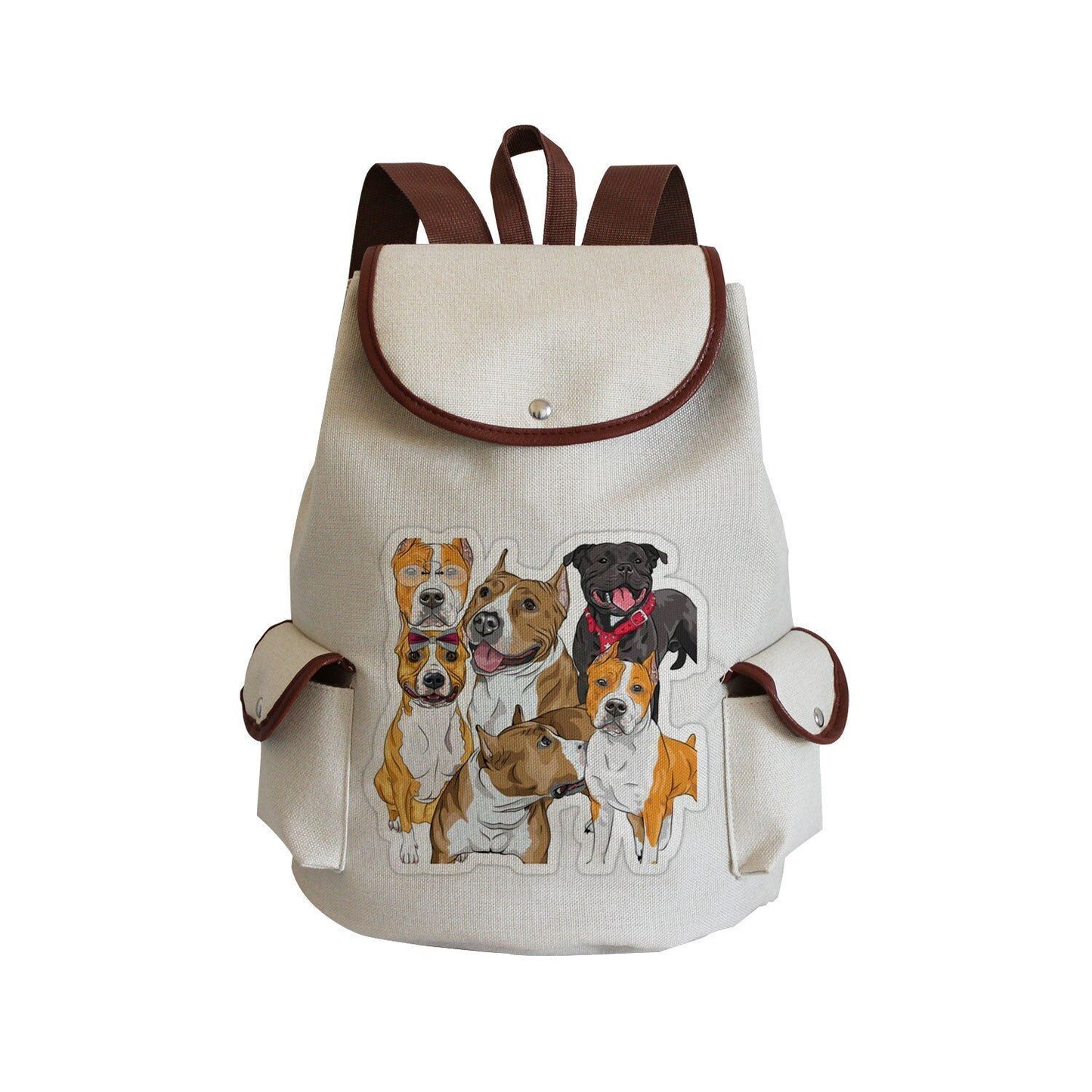 Dog Paw Print Backpack Drawstring Bags Linen Students Portable Cute Pug Printed