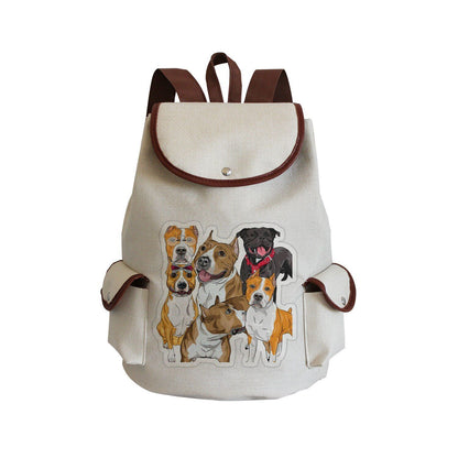 Dog Paw Print Backpack Drawstring Bags Linen Students Portable Cute Pug Printed
